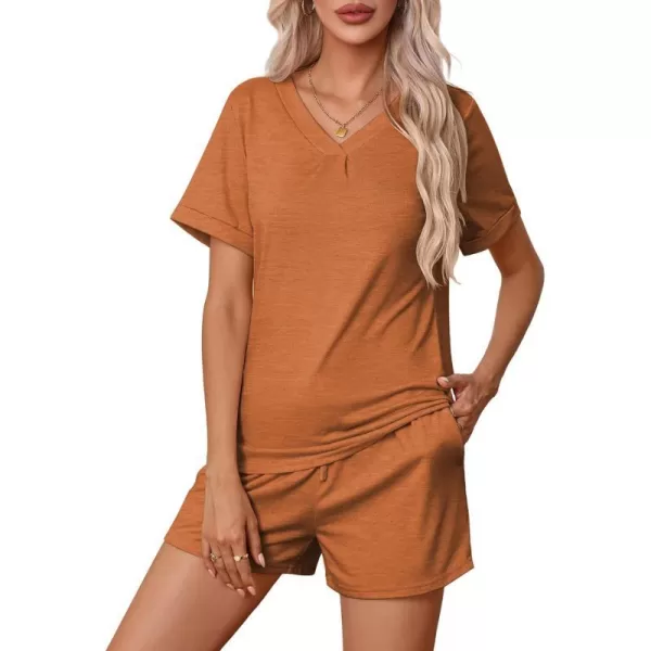 Ekouaer Pajamas Set Womens Short Sleeve V Neck Tee Top and Shorts Sleepwear 2 Piece PJ Sets SXXLClay