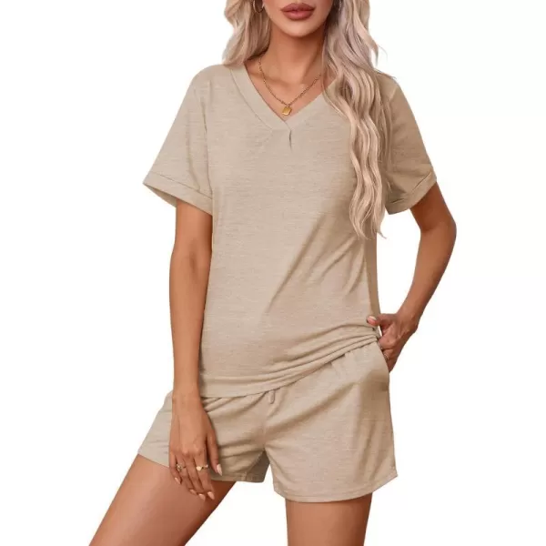 Ekouaer Pajamas Set Womens Short Sleeve V Neck Tee Top and Shorts Sleepwear 2 Piece PJ Sets SXXLKhika