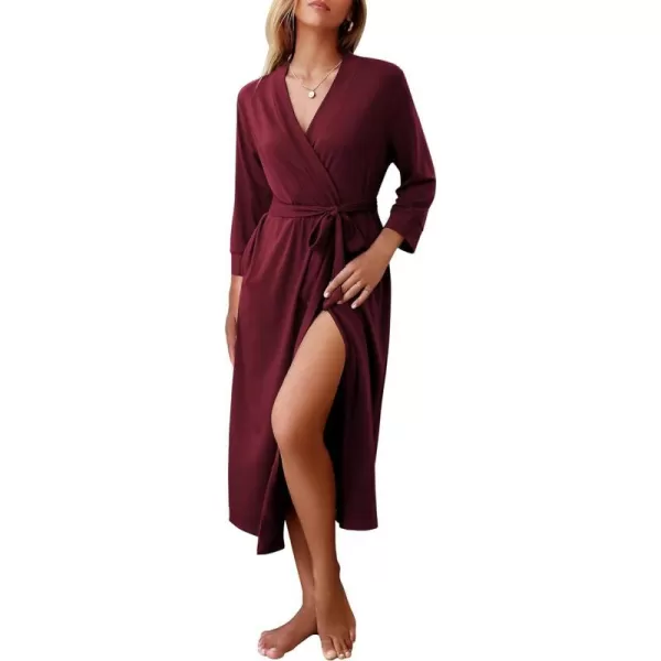 Ekouaer Women Robe Long Knit Bathrobe Lightweight Soft Knit Sleepwear Casual Loungewear with Attached beltDark Red