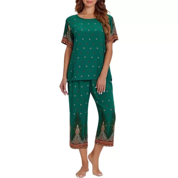 Ekouaer Womens Capri Pajama Sets Short Sleeve Shirt and Capri Pants with Pockets Sleepwear Pjs SetsFloral Green