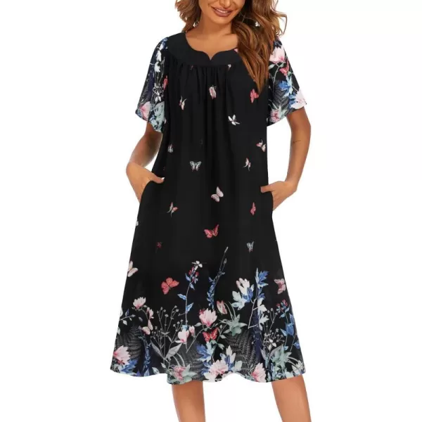 Ekouaer Womens Nightgown Short Sleeve House Dress with PocketsFloral Print Mumu DressFloral Butterfly