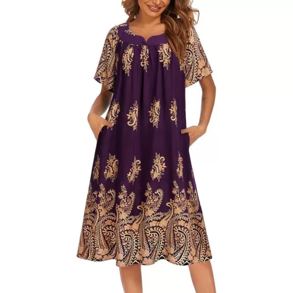 Ekouaer Womens Nightgown Short Sleeve House Dress with PocketsFloral Print Mumu DressFloral Purple