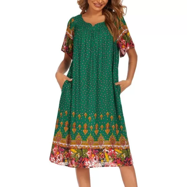 Ekouaer Womens Nightgown Short Sleeve House Dress with PocketsFloral Print Mumu DressGreen