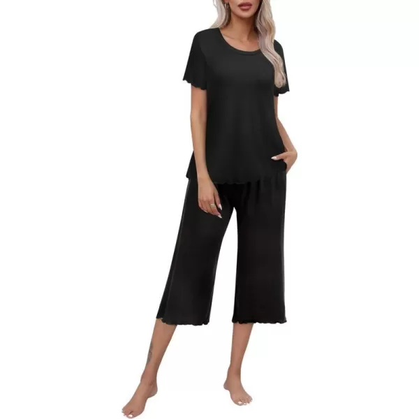 Ekouaer Womens Pajamas Set Short Sleeve Top With Capri Pants Pjs Lounge  Sleepwear Set SXXLBlack