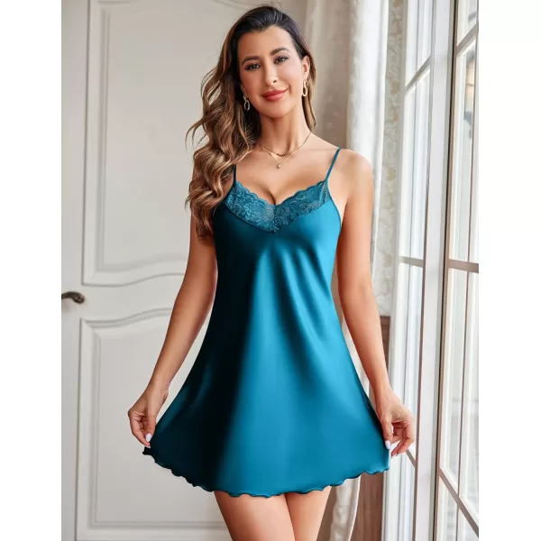 Ekouaer 2 Pack Satin Nightgowns for Women Sexy Lingerie Lace Chemise Slip Silk Negligee Babydoll Nighty V Neck SleepwearBlackblue