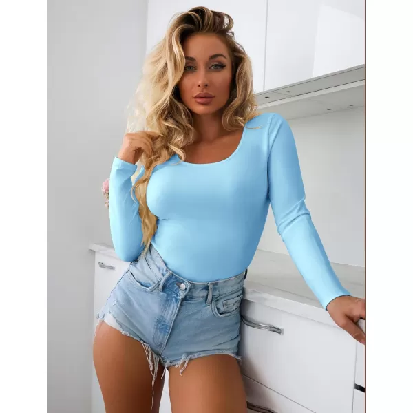 Ekouaer 2 Pack Womens Scoop Neck Tops Long Sleeve Slim Fit T Shirt Thermal Shirts Basic Tight Tee XSXXLBlackLight Blue
