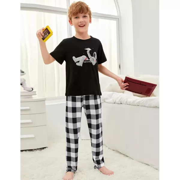 Ekouaer Boys Pajama Pants Long Sleep Pants Soft Elastic Waist Pajama Bottoms Plaid Lounge Pants with 2 Pockets 414 YearsAyarn Dyed Lattice16black