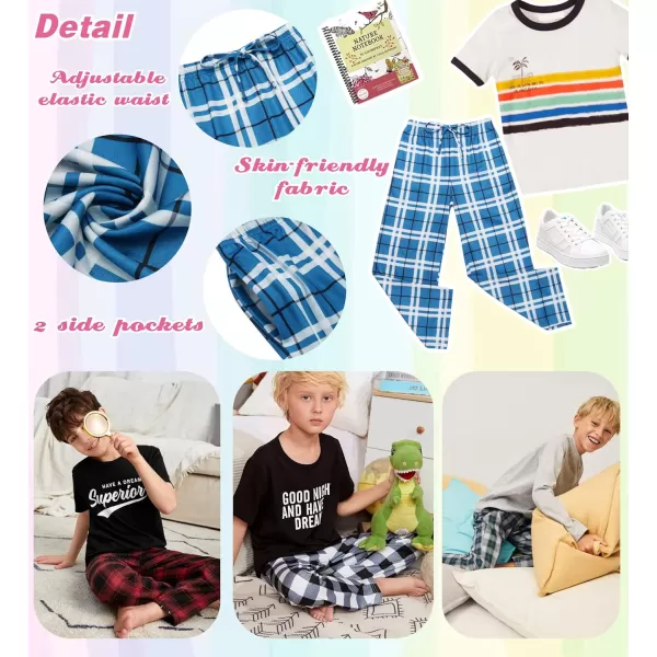 Ekouaer Boys Pajama Pants Long Sleep Pants Soft Elastic Waist Pajama Bottoms Plaid Lounge Pants with 2 Pockets 414 YearsDyarn Dyed Lattice1