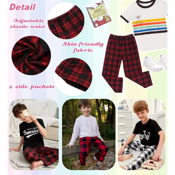 Ekouaer Boys Pajama Pants Long Sleep Pants Soft Elastic Waist Pajama Bottoms Plaid Lounge Pants with 2 Pockets 414 YearsYarn Dyed Lattice6