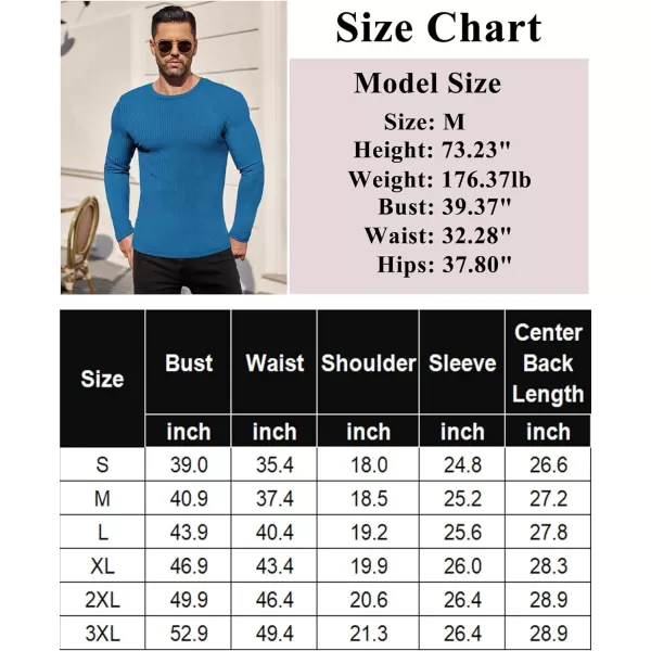 Ekouaer Mens Long Sleeve Shirts Ribbed Pullover Sweater Sim Fit Thermal Tops Crew Neck Stretchy Undershirts SXXLBlue