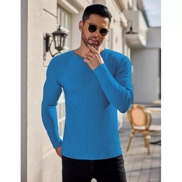 Ekouaer Mens Long Sleeve Shirts Ribbed Pullover Sweater Sim Fit Thermal Tops Crew Neck Stretchy Undershirts SXXLBlue