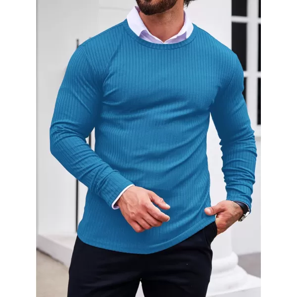 Ekouaer Mens Long Sleeve Shirts Ribbed Pullover Sweater Sim Fit Thermal Tops Crew Neck Stretchy Undershirts SXXLBlue