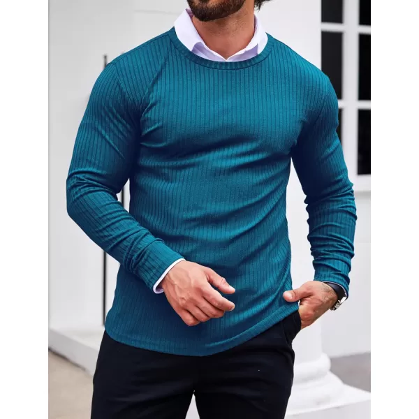 Ekouaer Mens Long Sleeve Shirts Ribbed Pullover Sweater Sim Fit Thermal Tops Crew Neck Stretchy Undershirts SXXLBlue Green