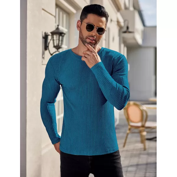 Ekouaer Mens Long Sleeve Shirts Ribbed Pullover Sweater Sim Fit Thermal Tops Crew Neck Stretchy Undershirts SXXLBlue Green