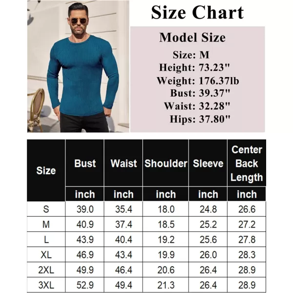 Ekouaer Mens Long Sleeve Shirts Ribbed Pullover Sweater Sim Fit Thermal Tops Crew Neck Stretchy Undershirts SXXLBlue Green