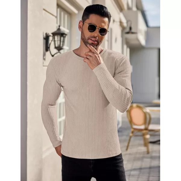 Ekouaer Mens Long Sleeve Shirts Ribbed Pullover Sweater Sim Fit Thermal Tops Crew Neck Stretchy Undershirts SXXLCrescent Grey