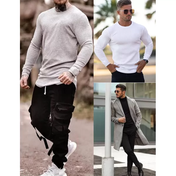 Ekouaer Mens Long Sleeve Shirts Ribbed Pullover Sweater Sim Fit Thermal Tops Crew Neck Stretchy Undershirts SXXLCrescent Grey