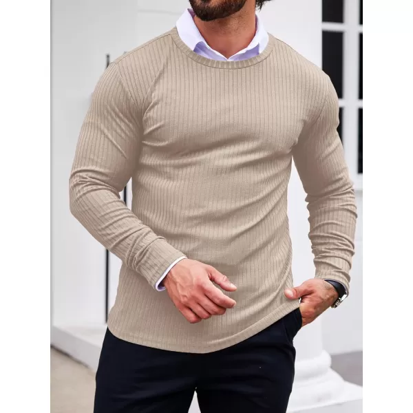 Ekouaer Mens Long Sleeve Shirts Ribbed Pullover Sweater Sim Fit Thermal Tops Crew Neck Stretchy Undershirts SXXLCrescent Grey