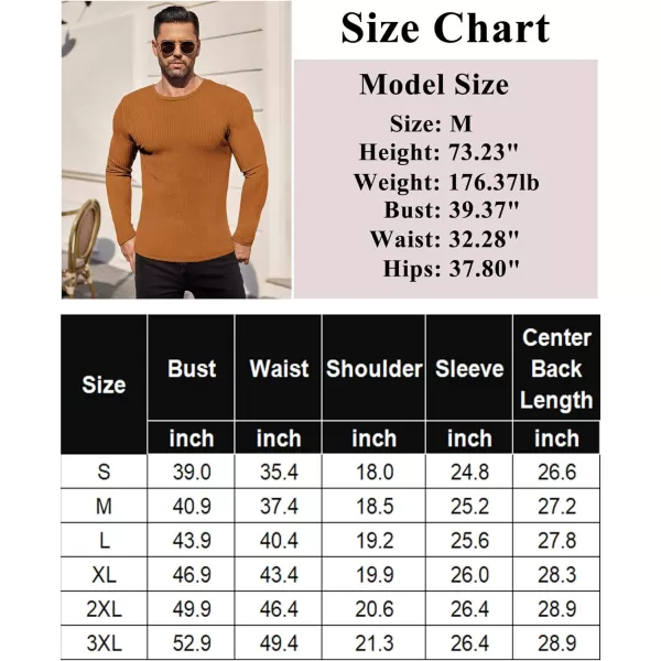 Ekouaer Mens Long Sleeve Shirts Ribbed Pullover Sweater Sim Fit Thermal Tops Crew Neck Stretchy Undershirts SXXLLight Brown