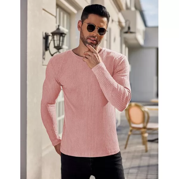 Ekouaer Mens Long Sleeve Shirts Ribbed Pullover Sweater Sim Fit Thermal Tops Crew Neck Stretchy Undershirts SXXLLight Pink