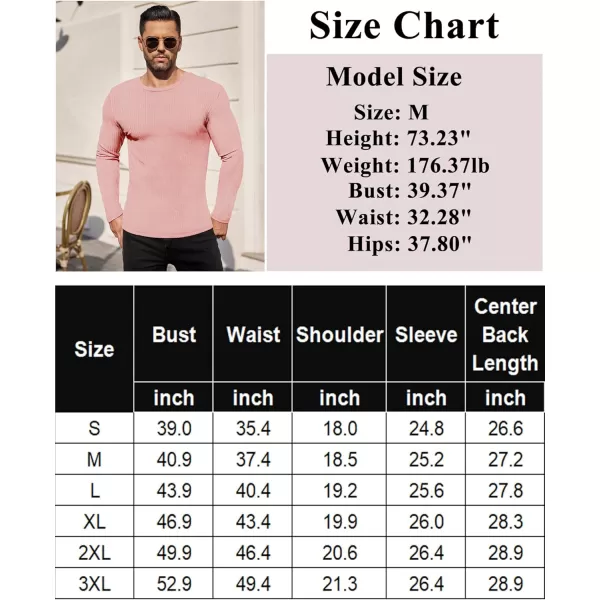 Ekouaer Mens Long Sleeve Shirts Ribbed Pullover Sweater Sim Fit Thermal Tops Crew Neck Stretchy Undershirts SXXLLight Pink