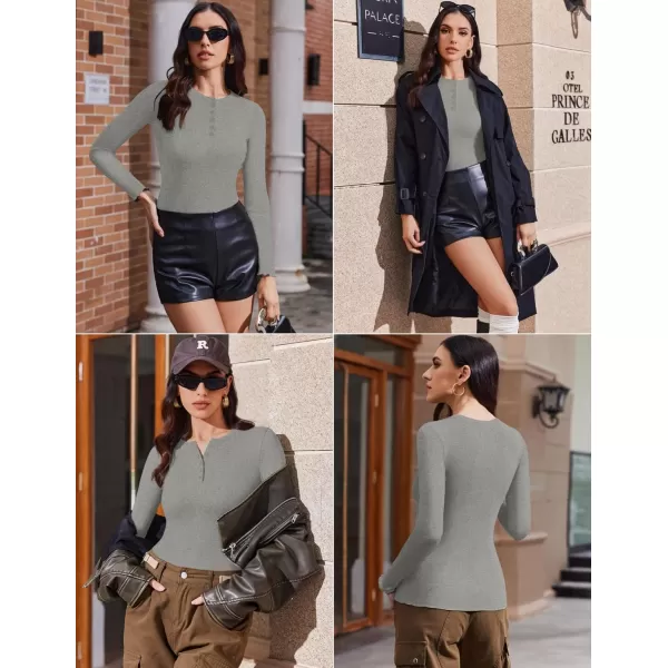 Ekouaer Womens Long Sleeve Shirts 3 Packs Henley Button Down Tops Ribbed Slim Fit Base Layer Soft Thermal TeeBlack  Pink  Light Gray 3pcs