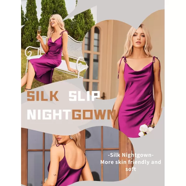 Ekouaer Womens Nightgown Satin Slip Dress Sexy Lingerie Sleepwear Long Slip Silk Midi Dress Spaghetti Strap SXLRose Red