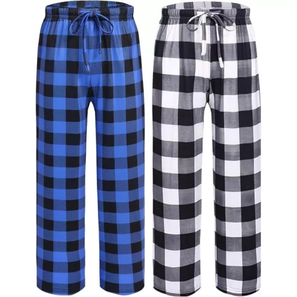 Ekouaer Boys Pajama Pants Long Sleep Pants Soft Elastic Waist Pajama Bottoms Plaid Lounge Pants with 2 Pockets 414 Years2 Pcsblue Plaid and White Plaid