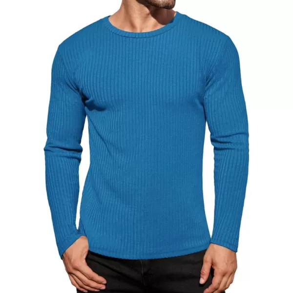 Ekouaer Mens Long Sleeve Shirts Ribbed Pullover Sweater Sim Fit Thermal Tops Crew Neck Stretchy Undershirts SXXLBlue