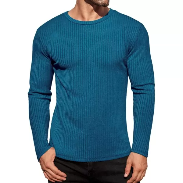 Ekouaer Mens Long Sleeve Shirts Ribbed Pullover Sweater Sim Fit Thermal Tops Crew Neck Stretchy Undershirts SXXLBlue Green