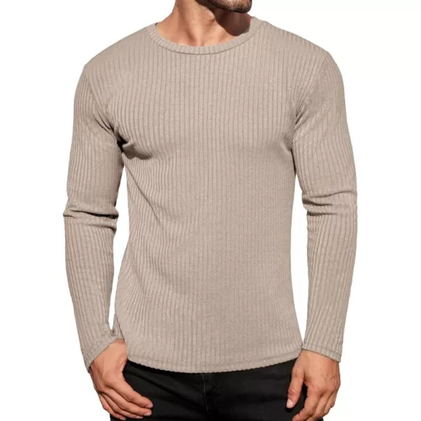 Ekouaer Mens Long Sleeve Shirts Ribbed Pullover Sweater Sim Fit Thermal Tops Crew Neck Stretchy Undershirts SXXLCrescent Grey