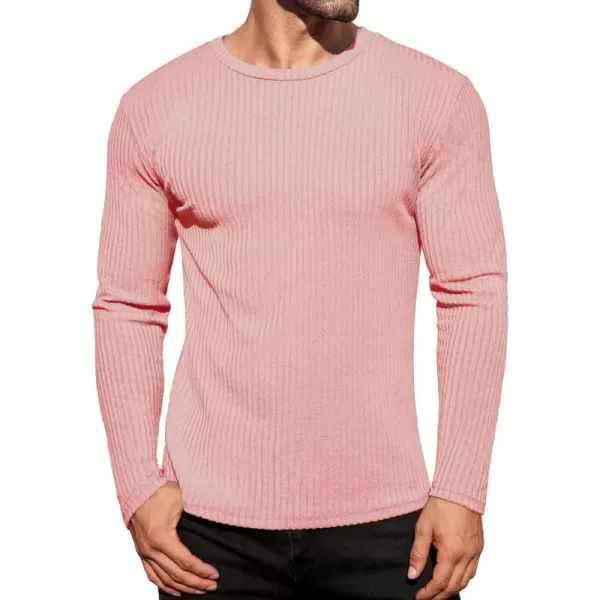 Ekouaer Mens Long Sleeve Shirts Ribbed Pullover Sweater Sim Fit Thermal Tops Crew Neck Stretchy Undershirts SXXLLight Pink