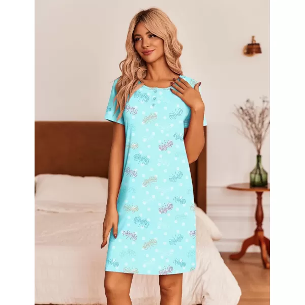 Ekouaer 3 Pack Nightgowns for Women Sleepwear Short Sleeve Sleep Shirts Tee PlainPrint Nightshirt Button Sleep DressSet 4
