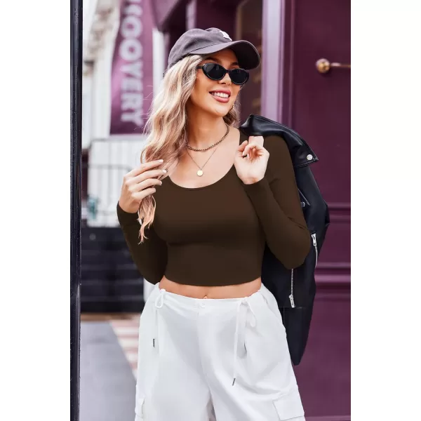 Ekouaer 3 Piece Long Sleeve Crop Tops for Women Scroop Neck Base Layer Basic Thermal Undershirts SXXLBlackBeigeBrown