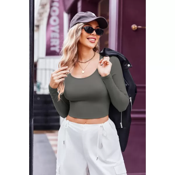 Ekouaer 3 Piece Long Sleeve Crop Tops for Women Scroop Neck Base Layer Basic Thermal Undershirts SXXLBlackBeigeGray