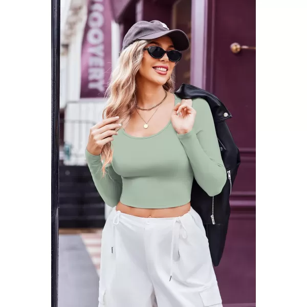 Ekouaer 3 Piece Long Sleeve Crop Tops for Women Scroop Neck Base Layer Basic Thermal Undershirts SXXLBlackGreenBeige