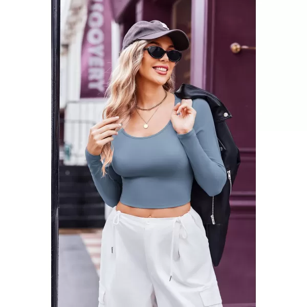 Ekouaer 3 Piece Long Sleeve Crop Tops for Women Scroop Neck Base Layer Basic Thermal Undershirts SXXLBlackWhiteHaze Blue