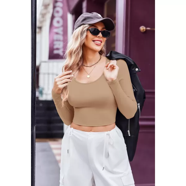 Ekouaer 3 Piece Long Sleeve Crop Tops for Women Scroop Neck Base Layer Basic Thermal Undershirts SXXLBlackWhiteKhaki