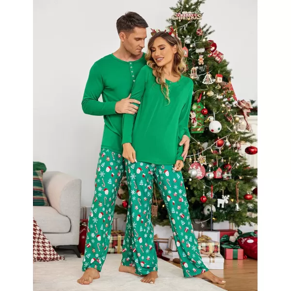 Ekouaer Christmas Pajamas Matching Family Pj Set Long Sleeve Tops and Plaid Pants for Sleepwear Soft Loungewear PjsMen Green Santa Claus