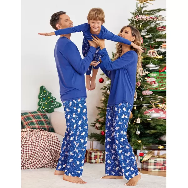 Ekouaer Christmas Pajamas Matching Family Pj Set Long Sleeve Tops and Plaid Pants for Sleepwear Soft Loungewear PjsMen Navy Polar Bear