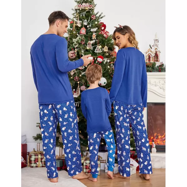 Ekouaer Christmas Pajamas Matching Family Pj Set Long Sleeve Tops and Plaid Pants for Sleepwear Soft Loungewear PjsMen Navy Polar Bear