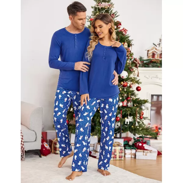 Ekouaer Christmas Pajamas Matching Family Pj Set Long Sleeve Tops and Plaid Pants for Sleepwear Soft Loungewear PjsMen Navy Polar Bear