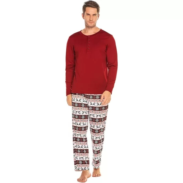 Ekouaer Christmas Pajamas Matching Family Pj Set Long Sleeve Tops and Plaid Pants for Sleepwear Soft Loungewear PjsMen Red Deer