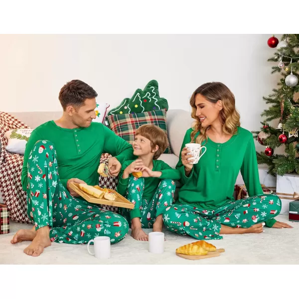 Ekouaer Christmas Pajamas Matching Family Pj Set Long Sleeve Tops and Plaid Pants for Sleepwear Soft Loungewear PjsWomen Green Santa Claus