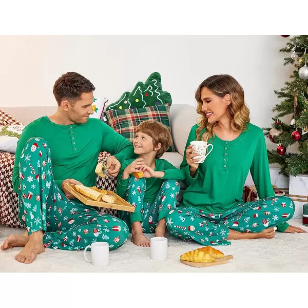 Ekouaer Christmas Pajamas Matching Family Pj Set Long Sleeve Tops and Plaid Pants for Sleepwear Soft Loungewear PjsYouth Green Santa Claus