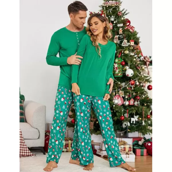 Ekouaer Christmas Pajamas Matching Family Pj Set Long Sleeve Tops and Plaid Pants for Sleepwear Soft Loungewear PjsYouth Green Santa Claus