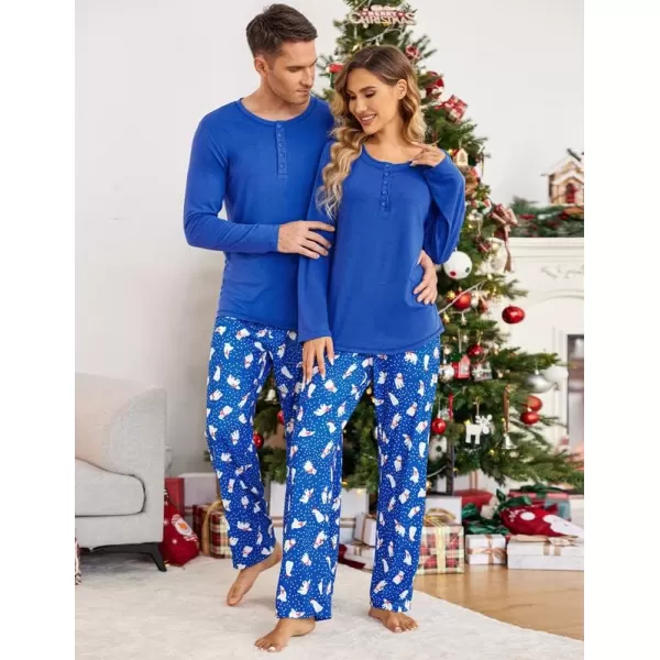 Ekouaer Christmas Pajamas Matching Family Pj Set Long Sleeve Tops and Plaid Pants for Sleepwear Soft Loungewear PjsYouth Navy Polar Bear