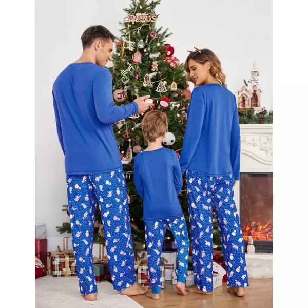 Ekouaer Christmas Pajamas Matching Family Pj Set Long Sleeve Tops and Plaid Pants for Sleepwear Soft Loungewear PjsYouth Navy Polar Bear