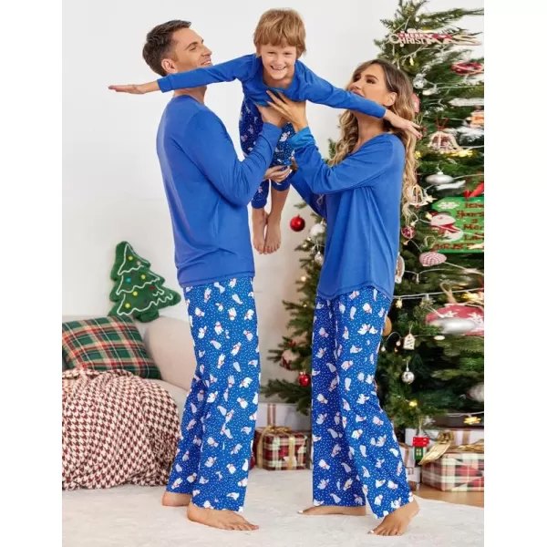 Ekouaer Christmas Pajamas Matching Family Pj Set Long Sleeve Tops and Plaid Pants for Sleepwear Soft Loungewear PjsYouth Navy Polar Bear