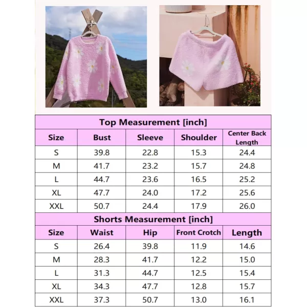 Ekouaer Fuzzy Fleece Pajamas 2 Piece Warm Soft Lounge Set Long Sleeve Sweater Top and Shorts Loungewear Outfits SweatsuitsGrey Flowers